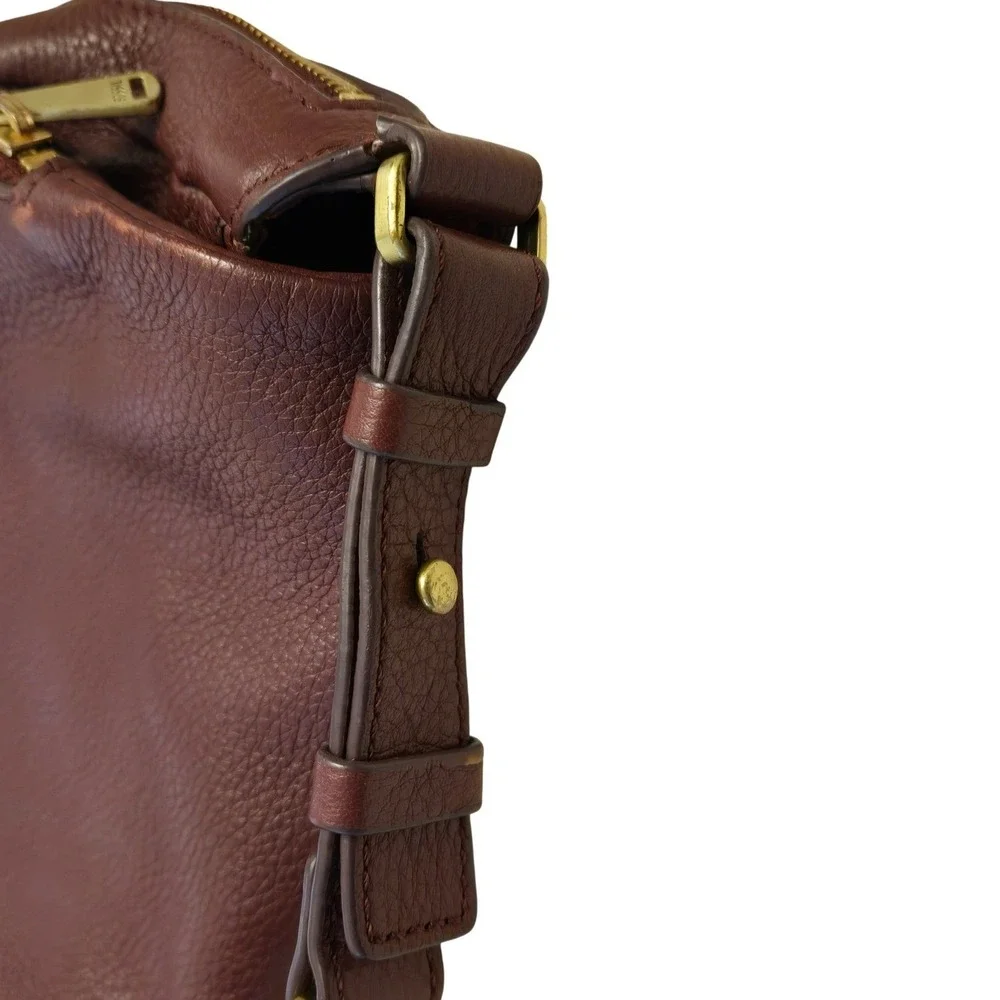 Fossil Preston Crossbody‎ Bag Maroon Leather Flap Oxblood Gold Tone